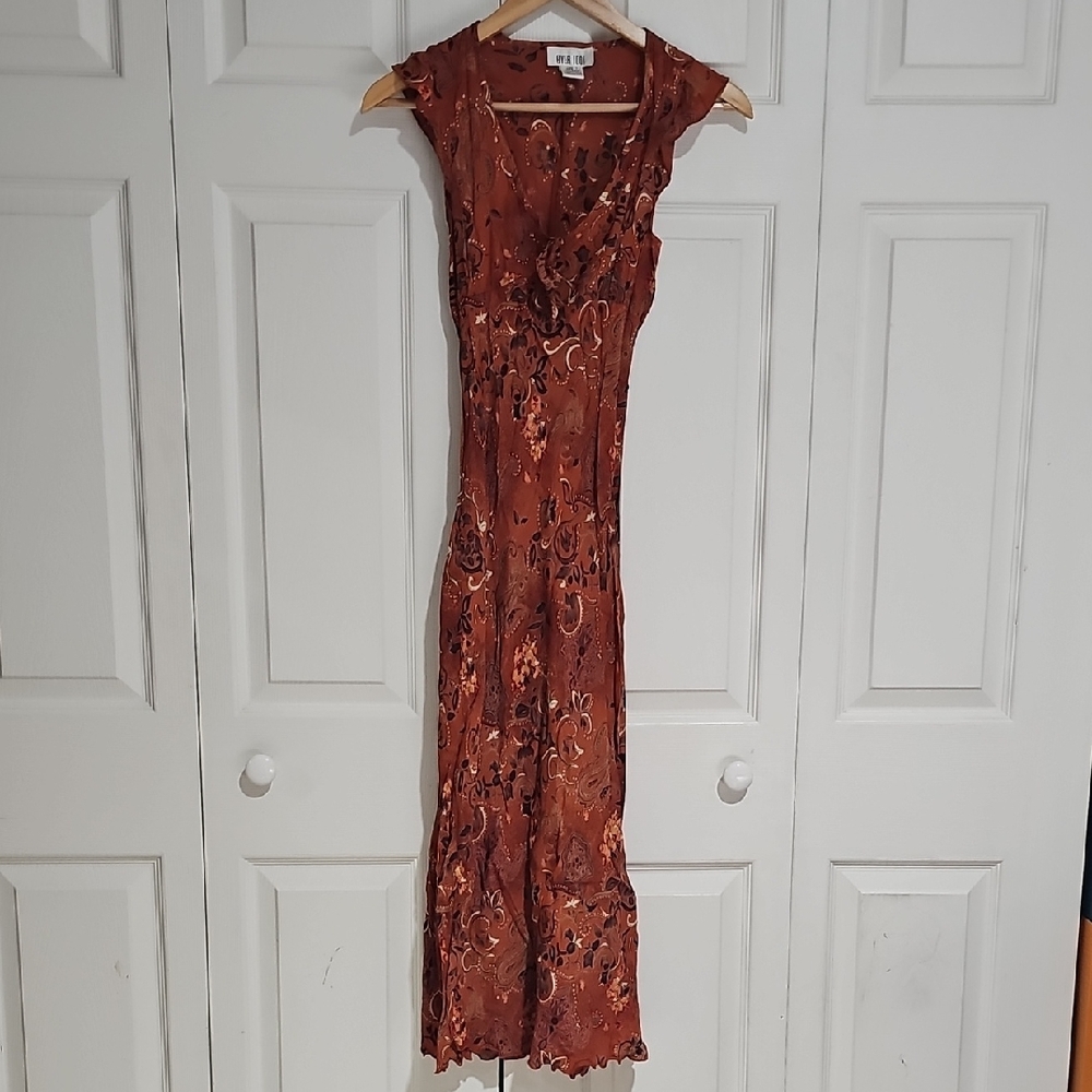 🍂 Byer Too Y2K Rust Paisley Maxi Dress – Size 7